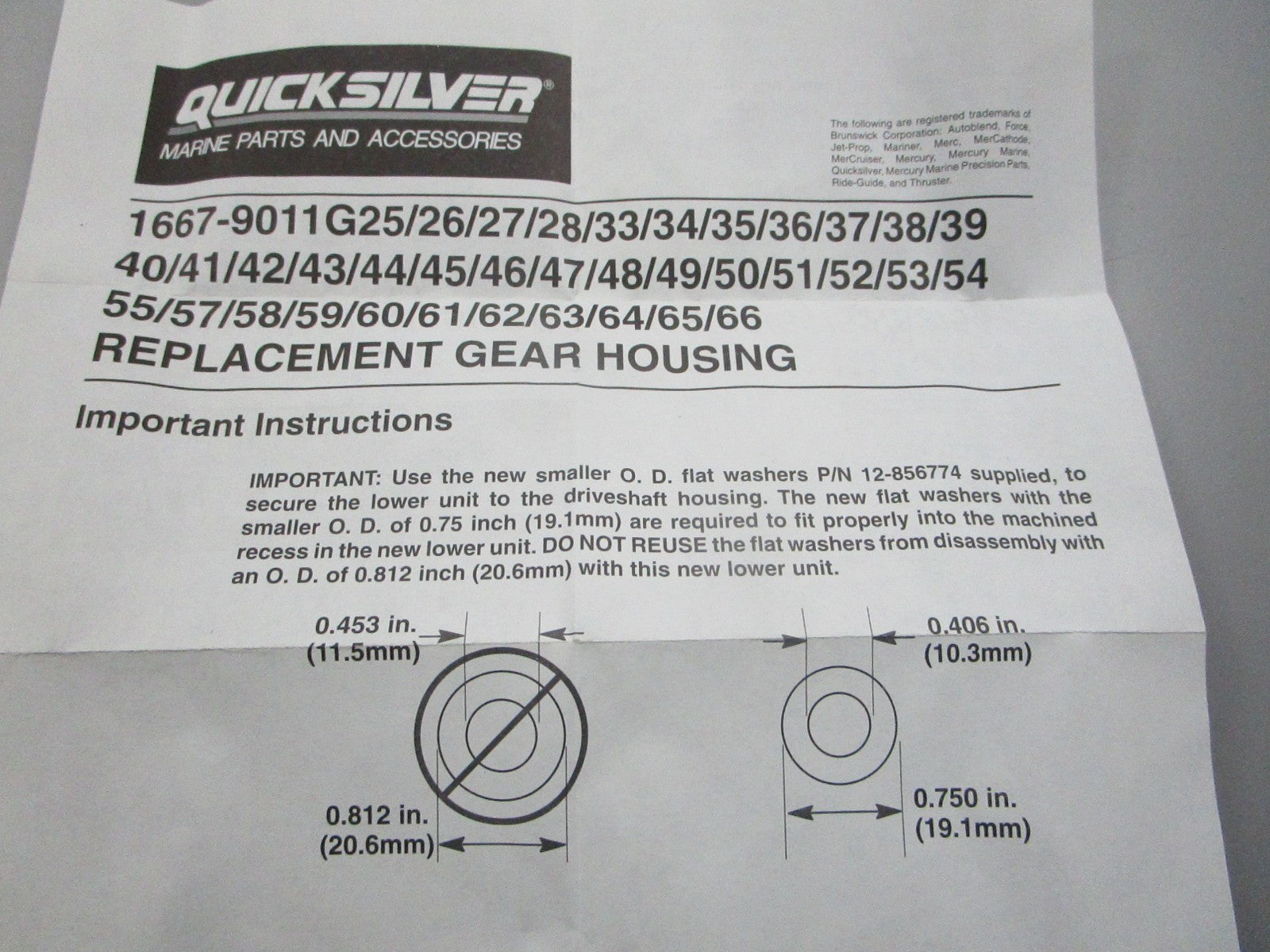 NEW OEM 56-68656A 5 Mercury Quicksilver Washer Parts Kit 0810
