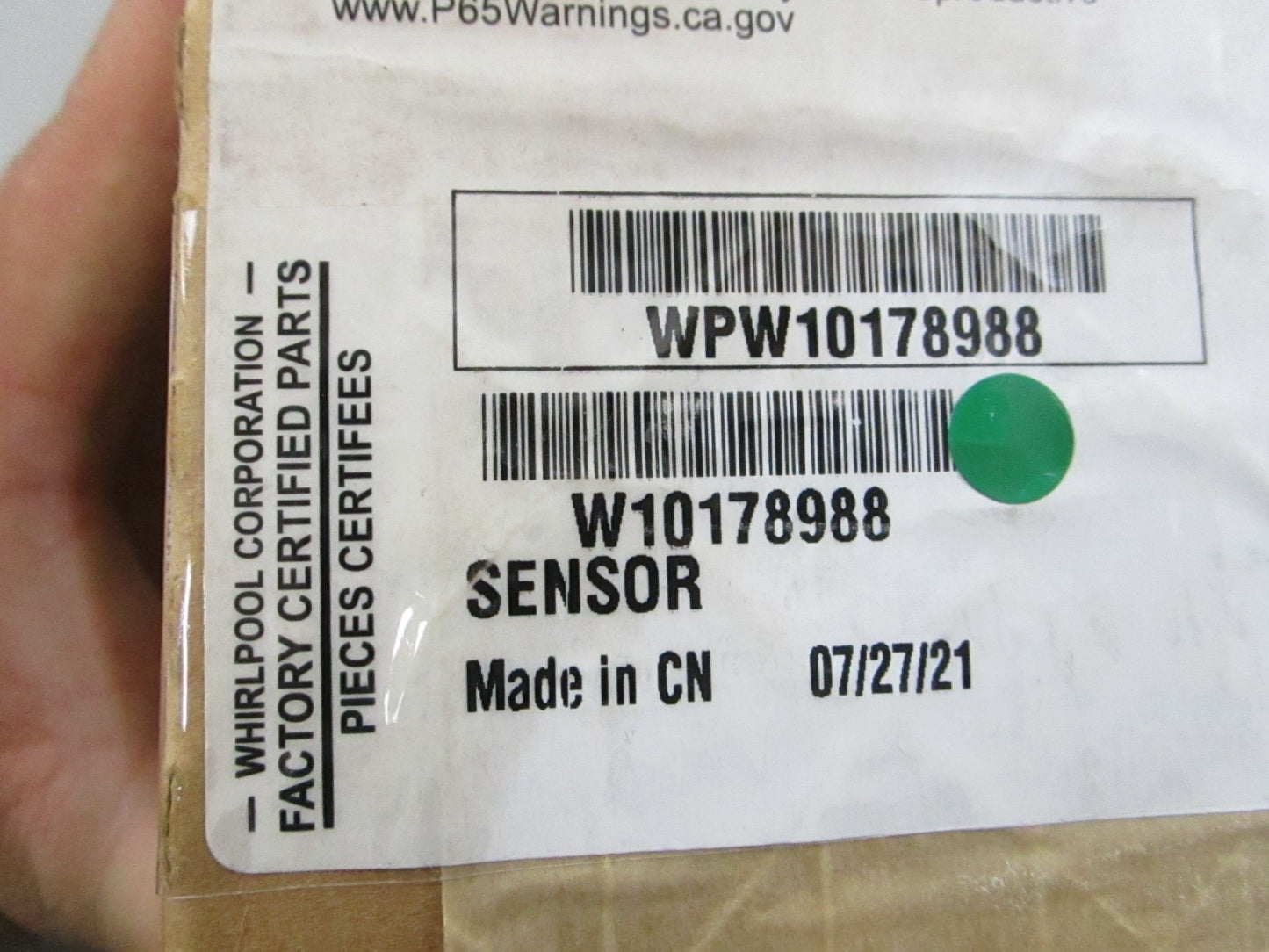 NEW OEM W10178988 Whirlpool Sensor 0810