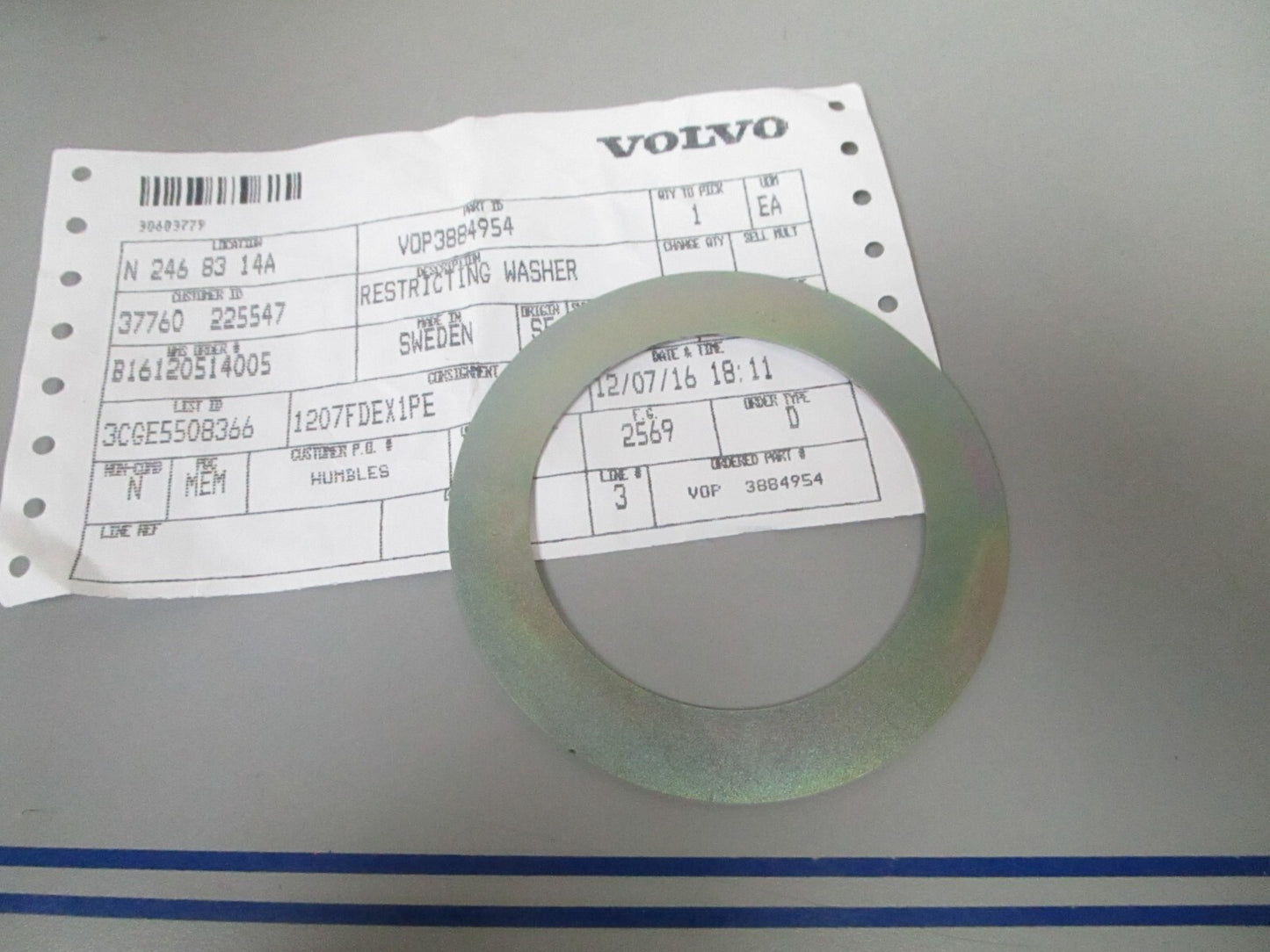 *NEW OEM* 0810 Volvo Penta Restricting Washer 3884954