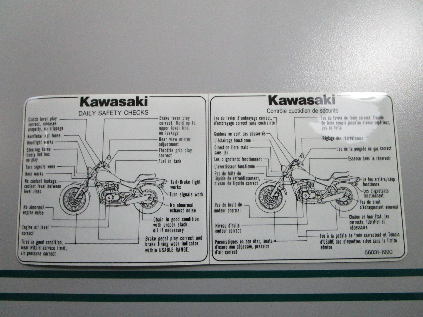 NEW OEM 56031-1990 Kawasaki Manual Label 0810