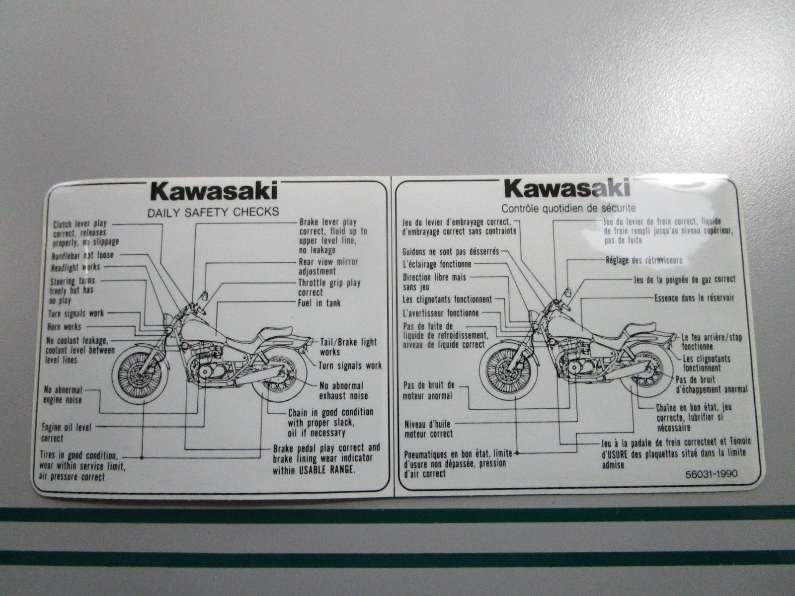 NEW OEM 56031-1990 Kawasaki Manual Label 0810