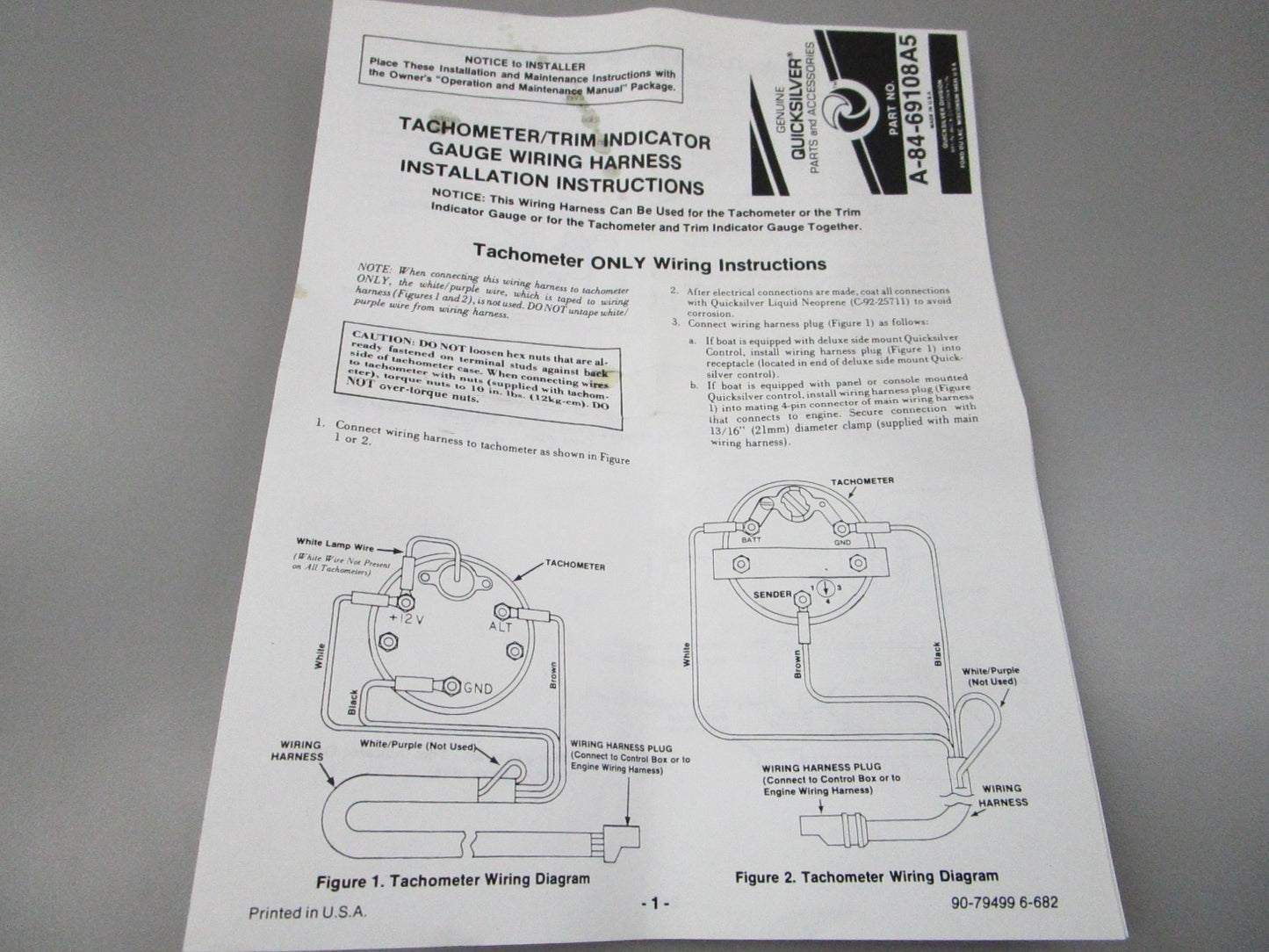 NEW OEM 84-69108A5 Mercury Quicksilver 4 Pin Tach Harness 0810