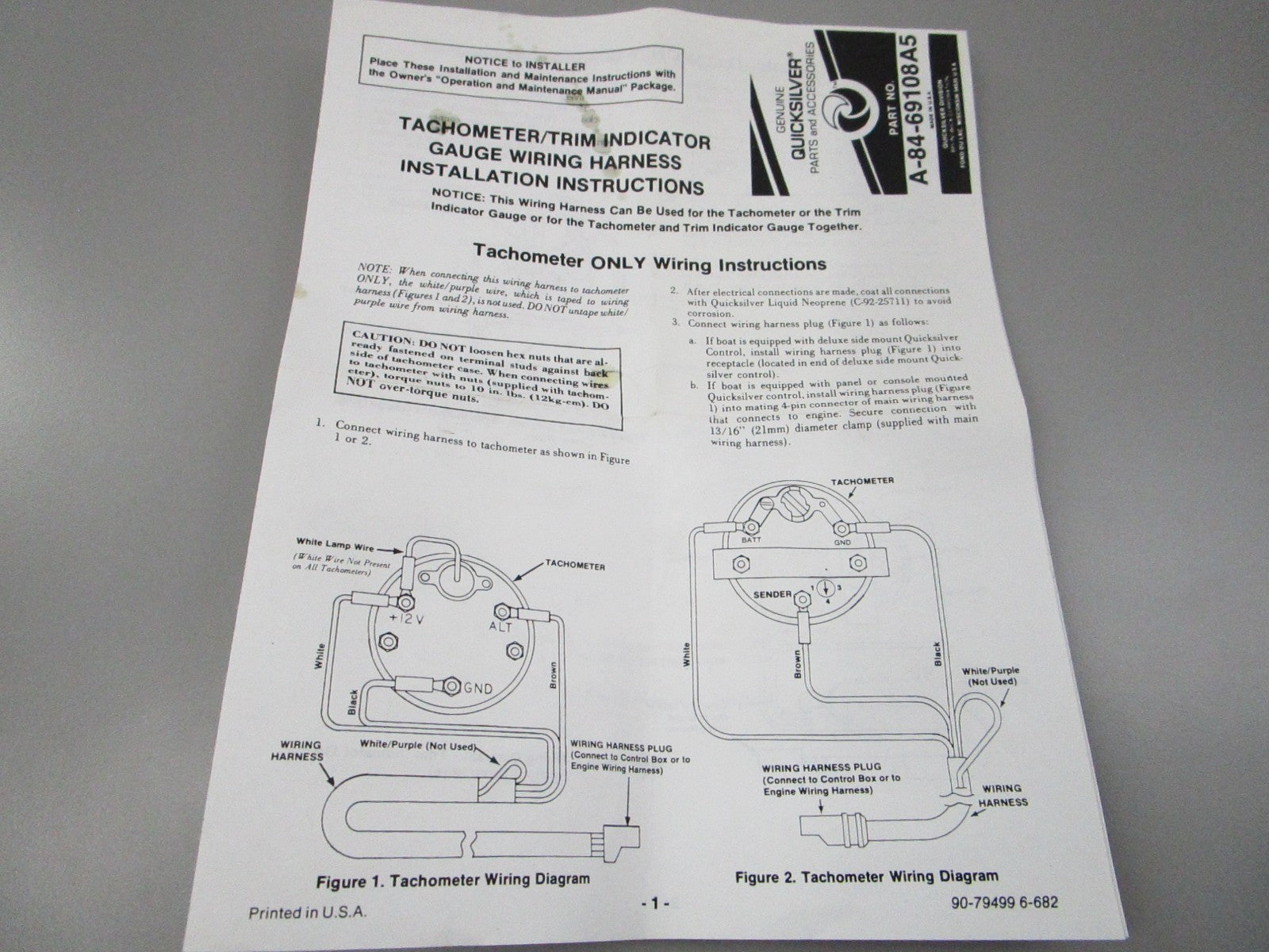 NEW OEM 84-69108A5 Mercury Quicksilver 4 Pin Tach Harness 0810