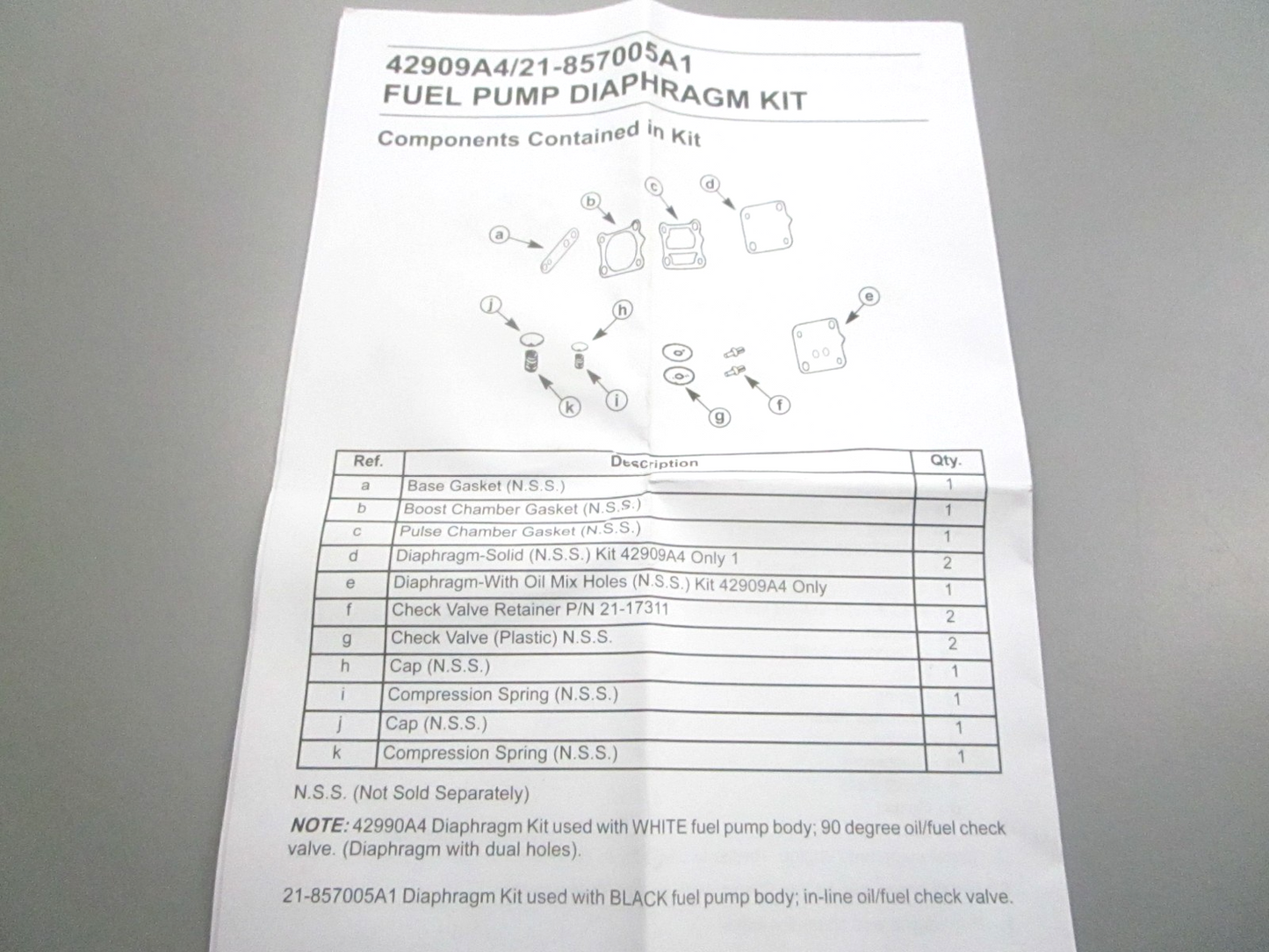 NEW OEM 42909A4 Mercury Quicksilver Diaphragm Kit 0810
