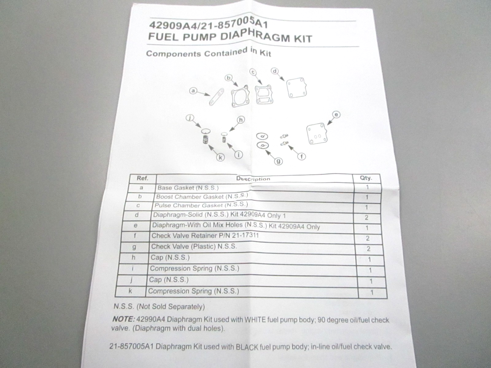 NEW OEM 42909A4 Mercury Quicksilver Diaphragm Kit 0810
