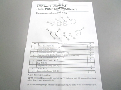 NEW OEM 42909A4 Mercury Quicksilver Diaphragm Kit 0810