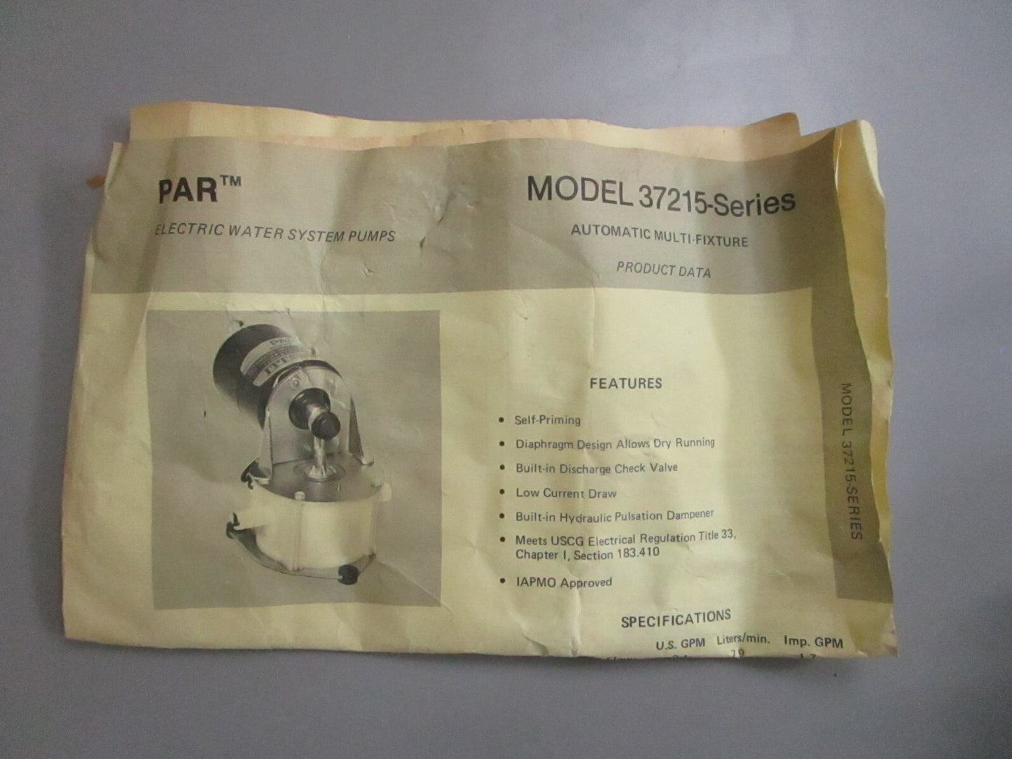 *NEW* 0820 Jabsco PAR Water System Pump 37215-1000