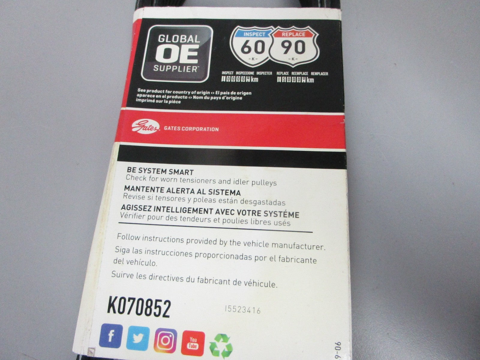 NEW K070852 Gates Micro-V 15/16" x 85 ¾" Serpentine Belt 0720