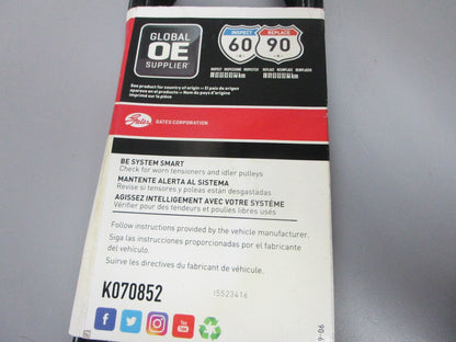 NEW K070852 Gates Micro-V 15/16" x 85 ¾" Serpentine Belt 0720
