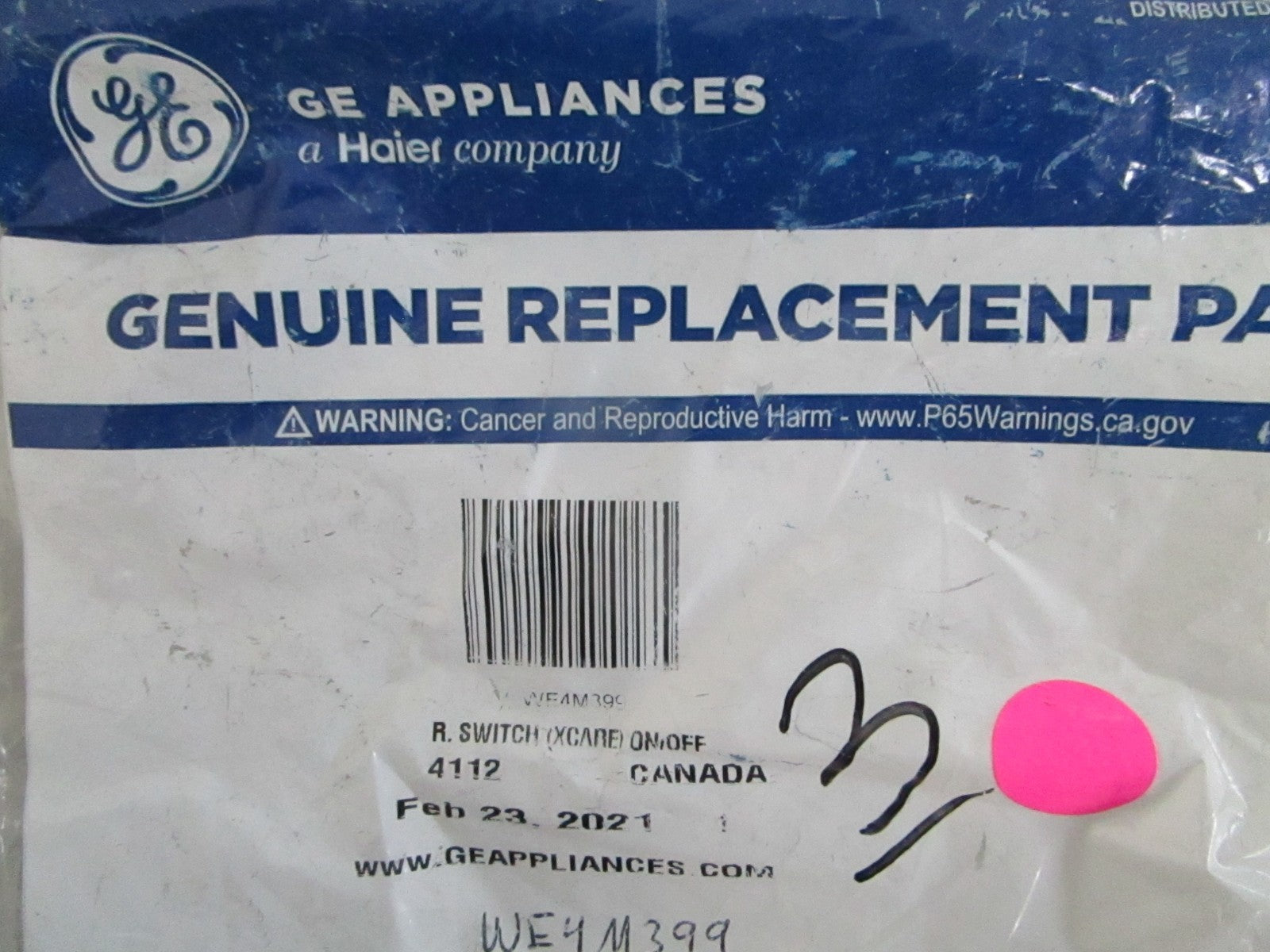 NEW OEM WE4M399 GE On/Off Switch 0820