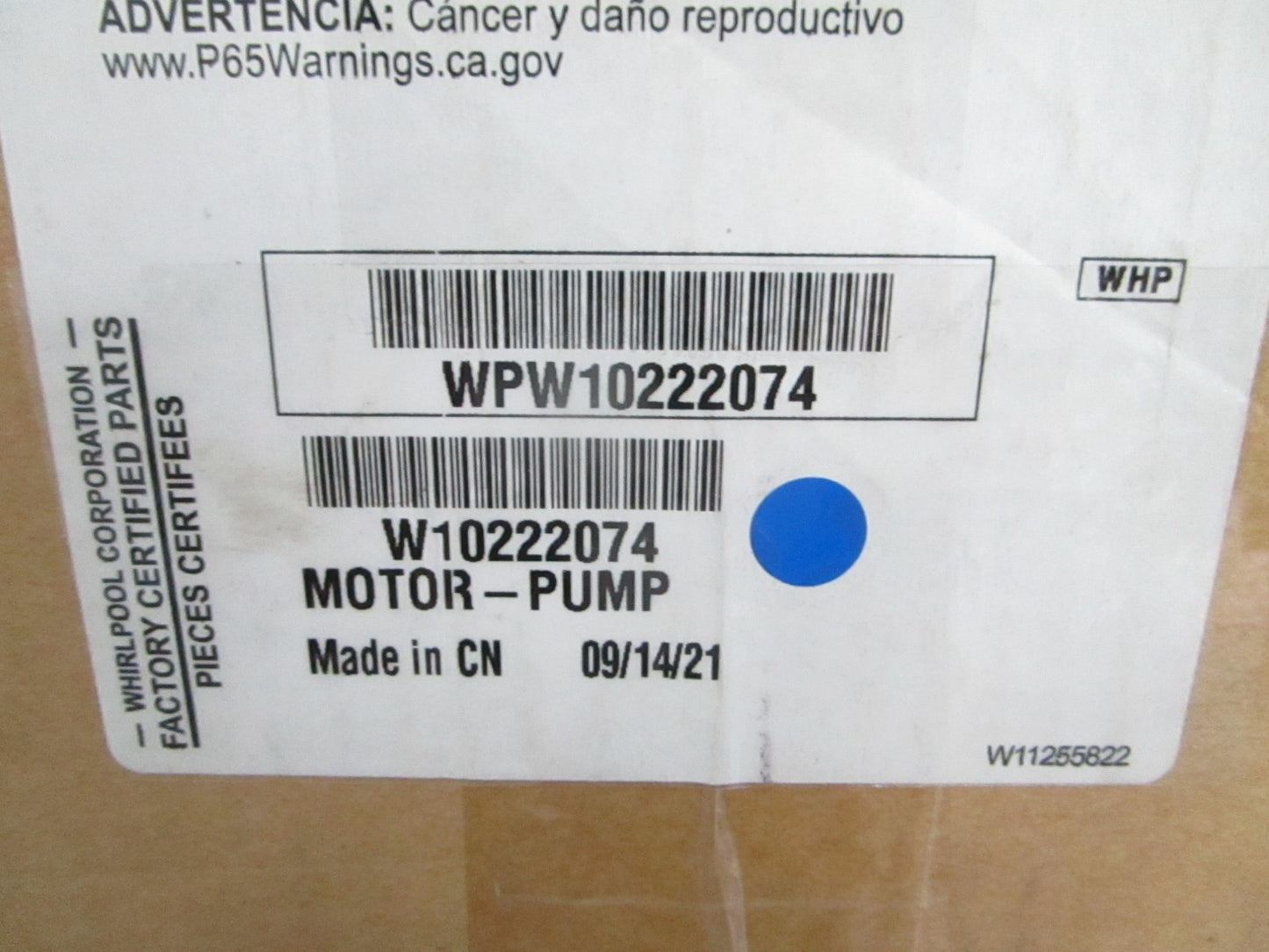 *NEW OEM* 0820 Whirlpool Pump Motor WPW10222074 W10222074