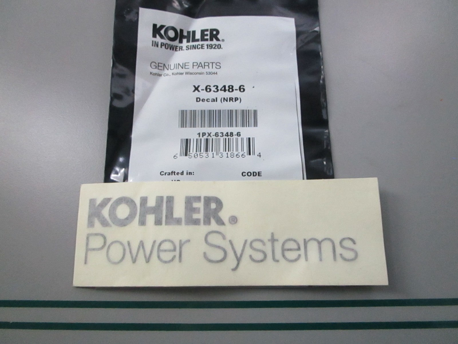 NEW OEM X-6348-6  X63486 Kohler Decal (NEP) 0810