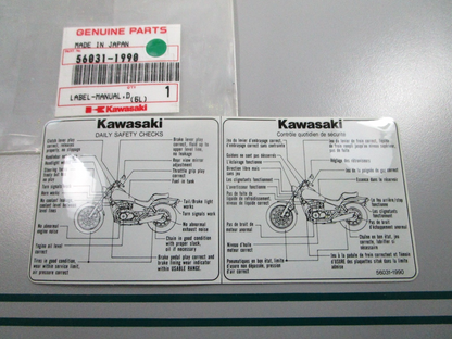 NEW OEM 56031-1990 Kawasaki Manual Label 0810