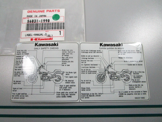 NEW OEM 56031-1990 Kawasaki Manual Label 0810