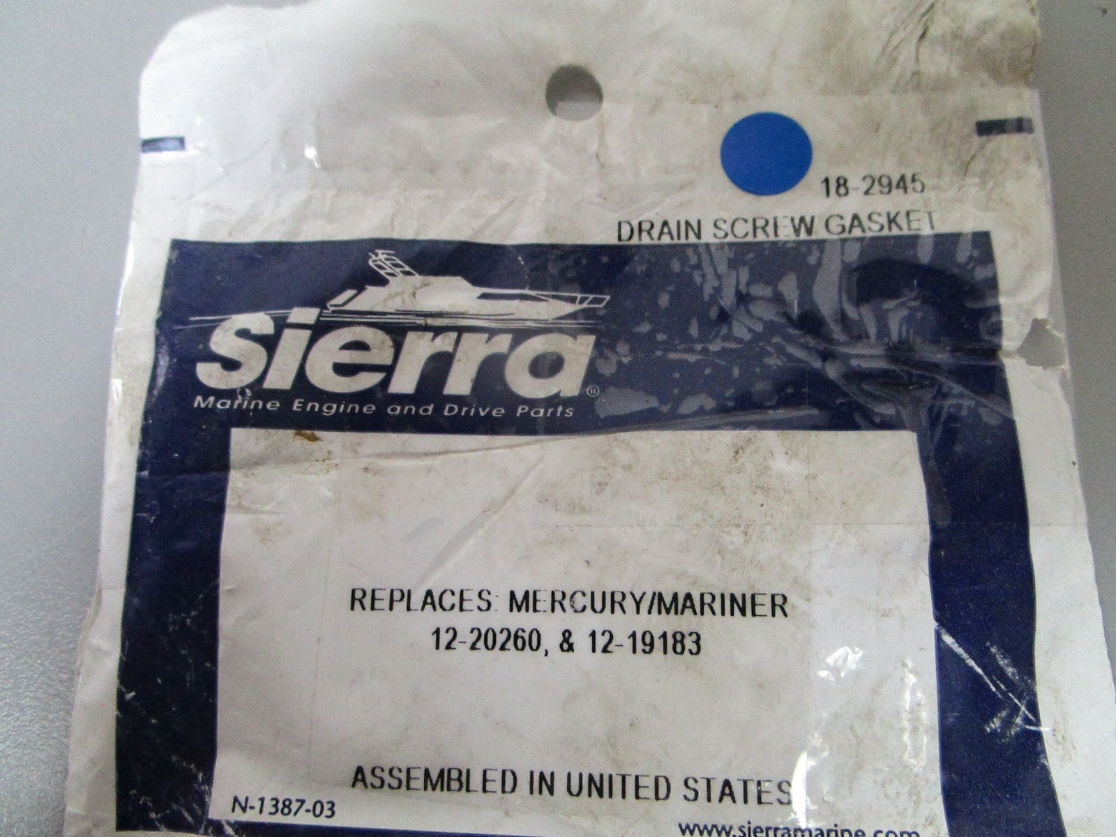 NEW 18-2945 Replaces: Mercury 12-20260 12-19183 Sierra Drain Screw Gasket 0810