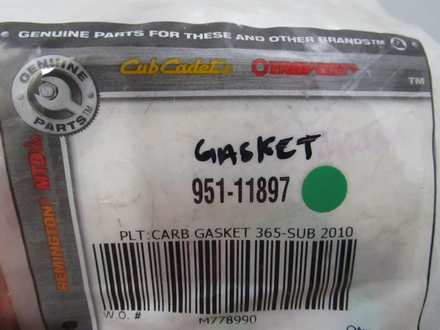 NEW OEM (LOT OF 2) 951-11897 MTD Gasket 0810