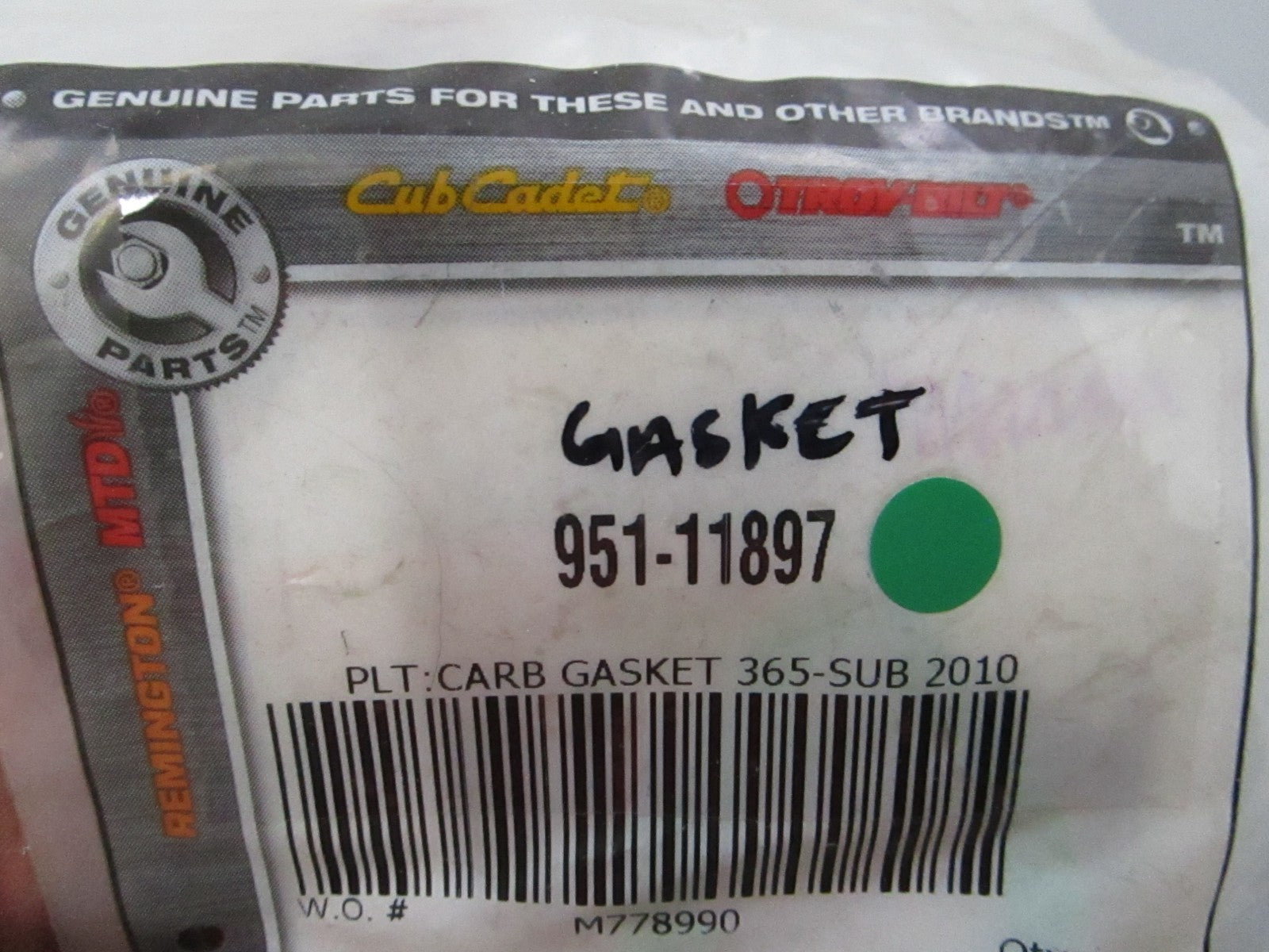 NEW OEM (LOT OF 2) 951-11897 MTD Gasket 0810