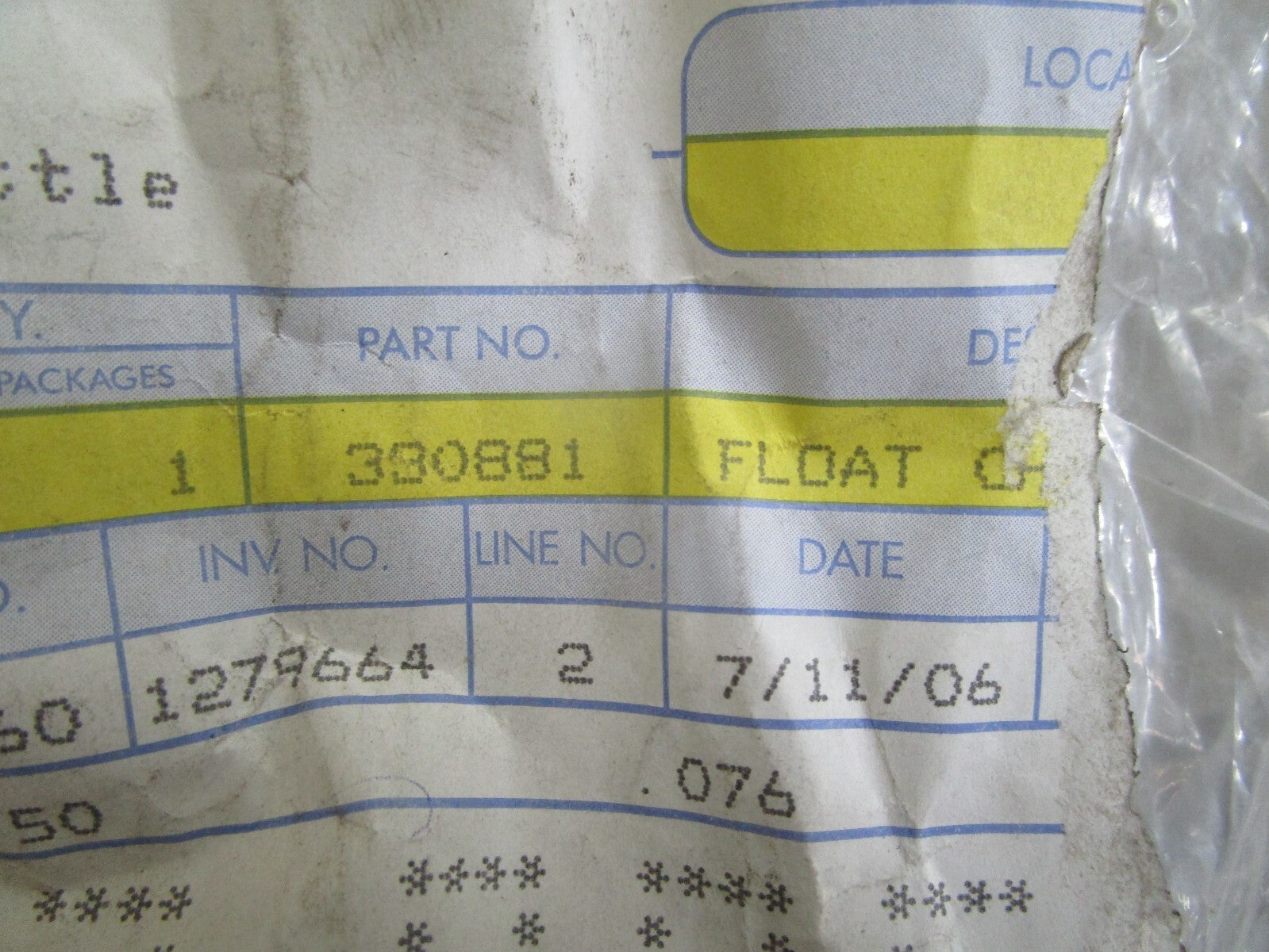 *NEW OEM* 0820 OMC Johnson Evinrude Float Chamber 330881 0330881