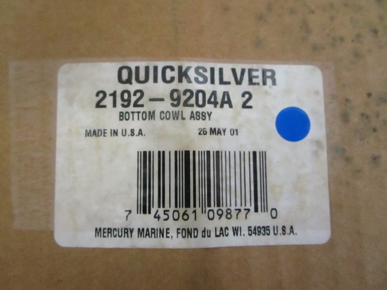 NEW OEM 2192-9204A2 Mercury Quicksilver Bottom Cowl Assy 0820