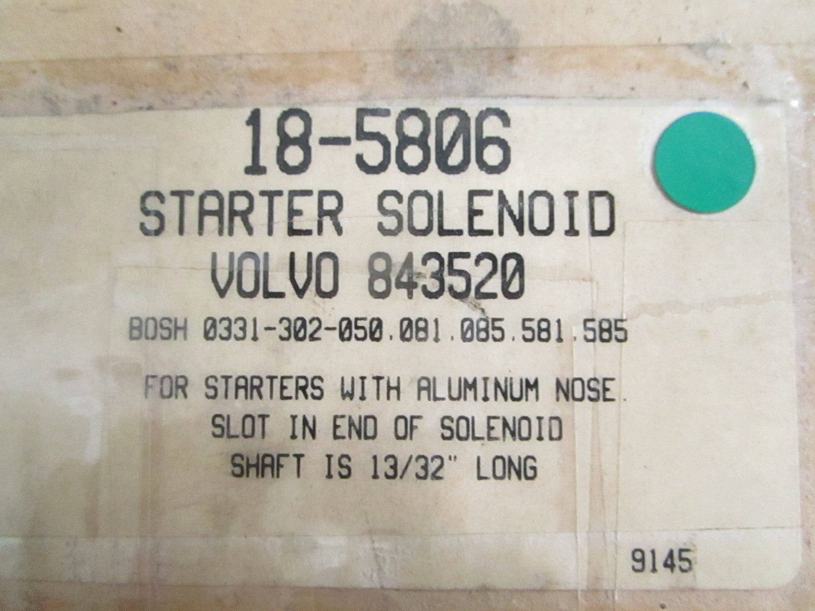 NEW 18-5806 Sierra Starter Solenoid Rep: 843520 Volvo 0820