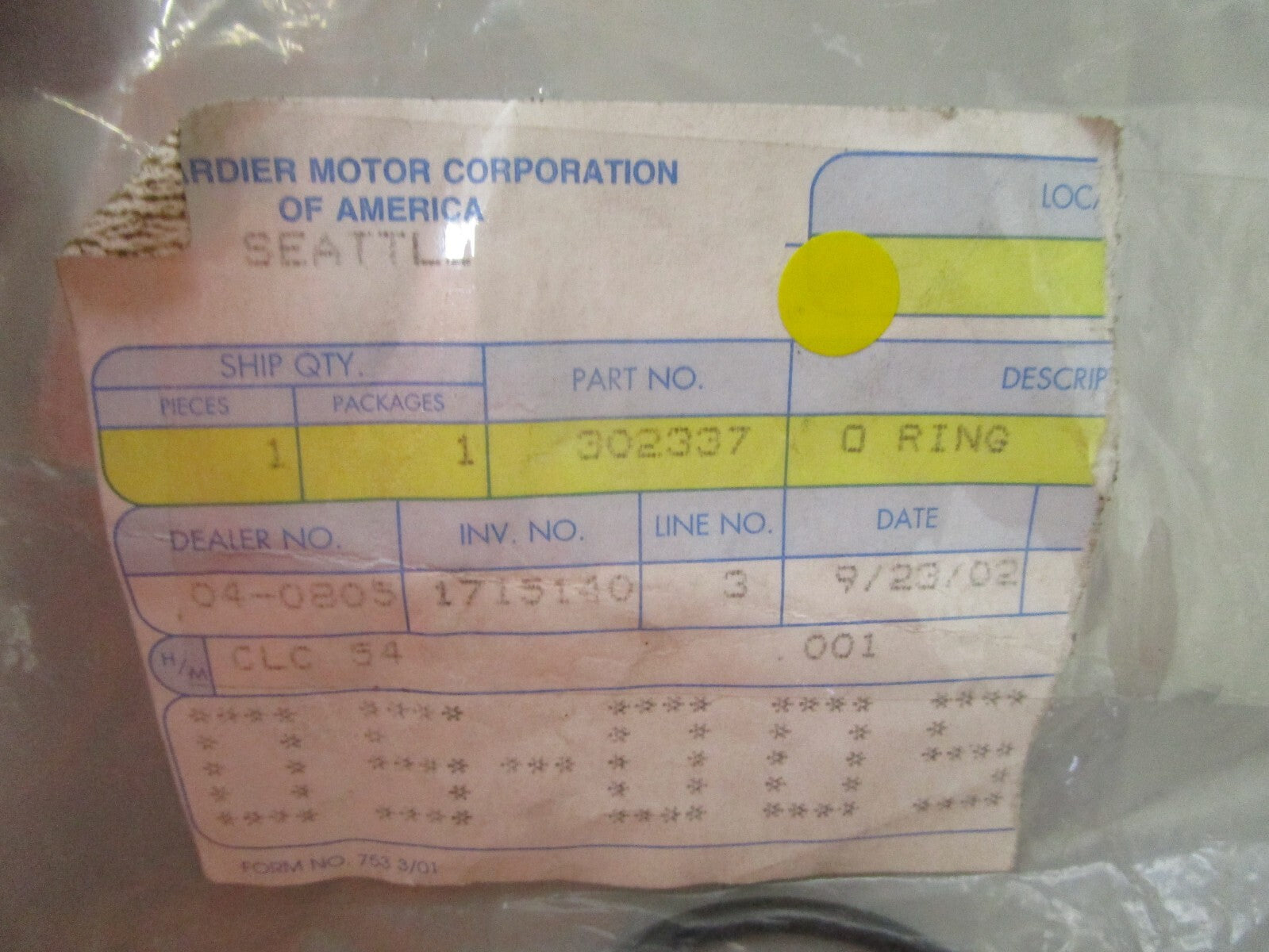 *NEW OEM* 0810 OMC Johnson Evinrude O-Ring 302337 0302337