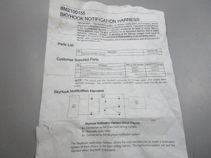 NEW OEM 84-879150A33 Mercury Quicksilver Skyhook Notification Harness 0810