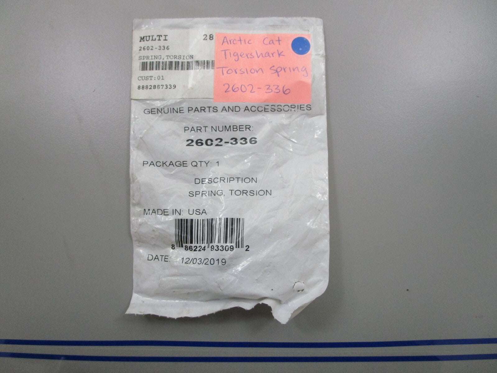 *NEW OEM* 0770 Arctic Cat Tigershark Torsion Spring 2602-336