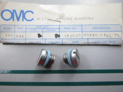NEW OEM (LOT OF 2) 912625 0912625 OMC Johnson Evinrude Drain Fill Plug 0810