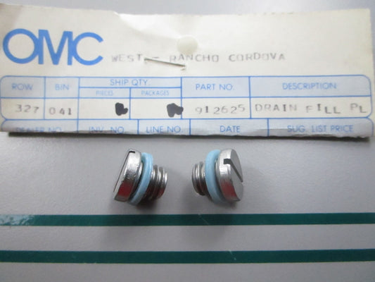 NEW OEM (LOT OF 2) 912625 0912625 OMC Johnson Evinrude Drain Fill Plug 0810