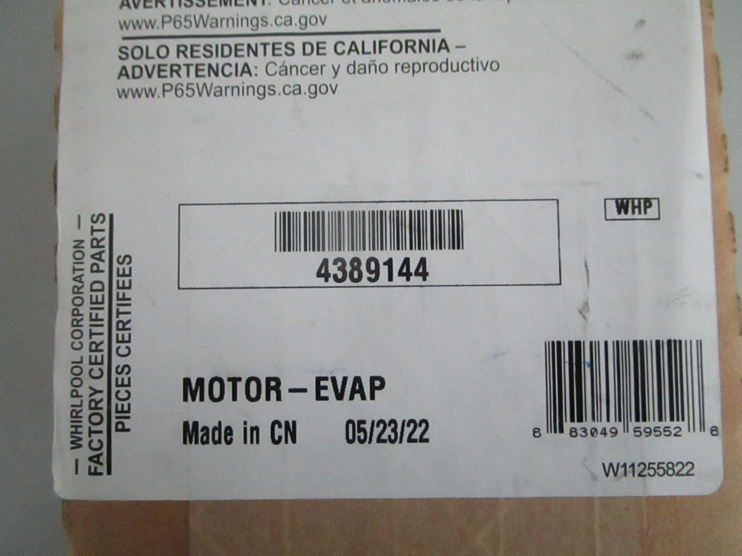 *NEW OEM* 0820 Whirlpool Evaporator Fan Motor 4389144