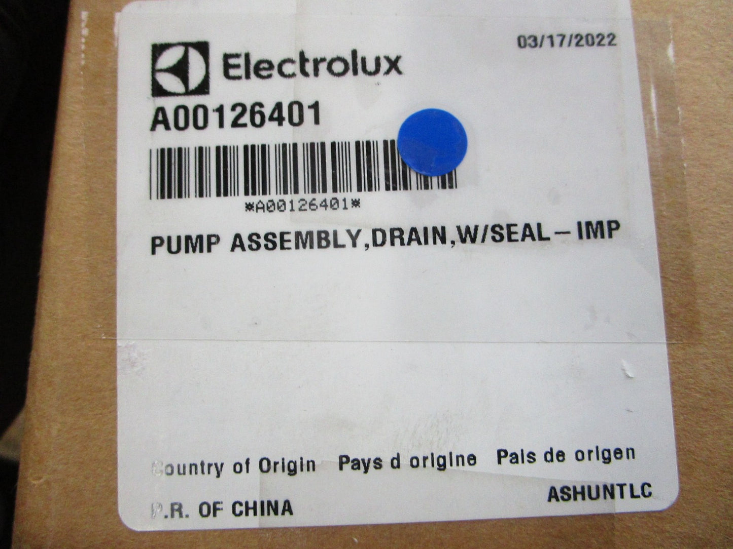 *NEW OEM* 0720 Electrolux Dishwasher Drain Pump & Seal Assembly A00126401