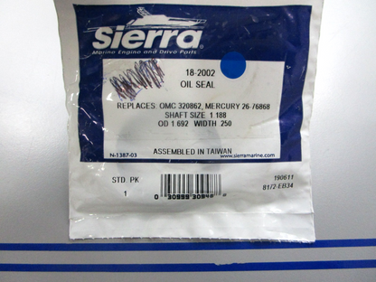 *NEW* 0810 Sierra Oil Seal 18-2002 Replaces: OMC 320862 Mercury: 26-76868