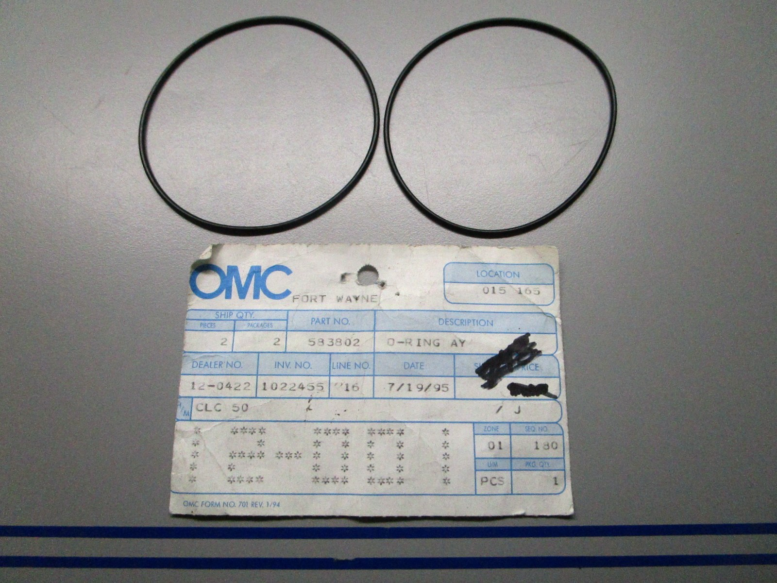 *NEW OEM* (LOT OF 2) 0810 OMC Johnson Evinrude O-Ring 583802 0583802