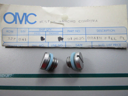 NEW OEM (LOT OF 2) 912625 0912625 OMC Johnson Evinrude Drain Fill Plug 0810