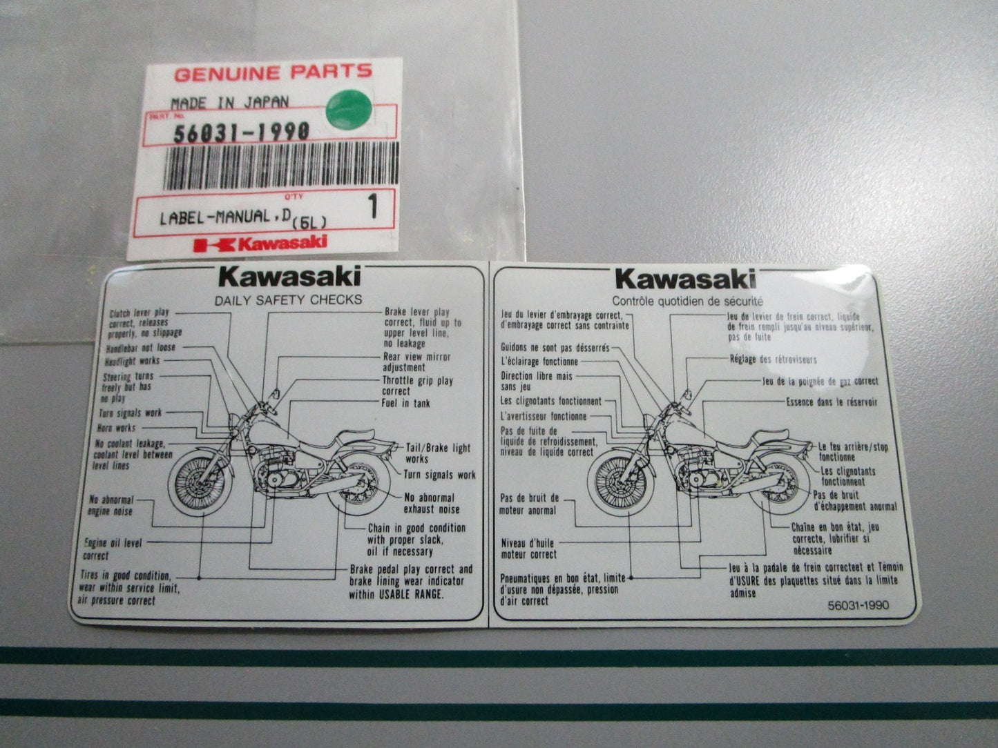 NEW OEM 56031-1990 Kawasaki Manual Label 0810