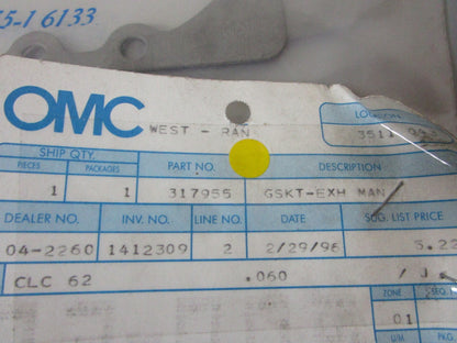 *NEW OEM* 0810 OMC Johnson Evinrude Exhaust Gasket 317955 0317955