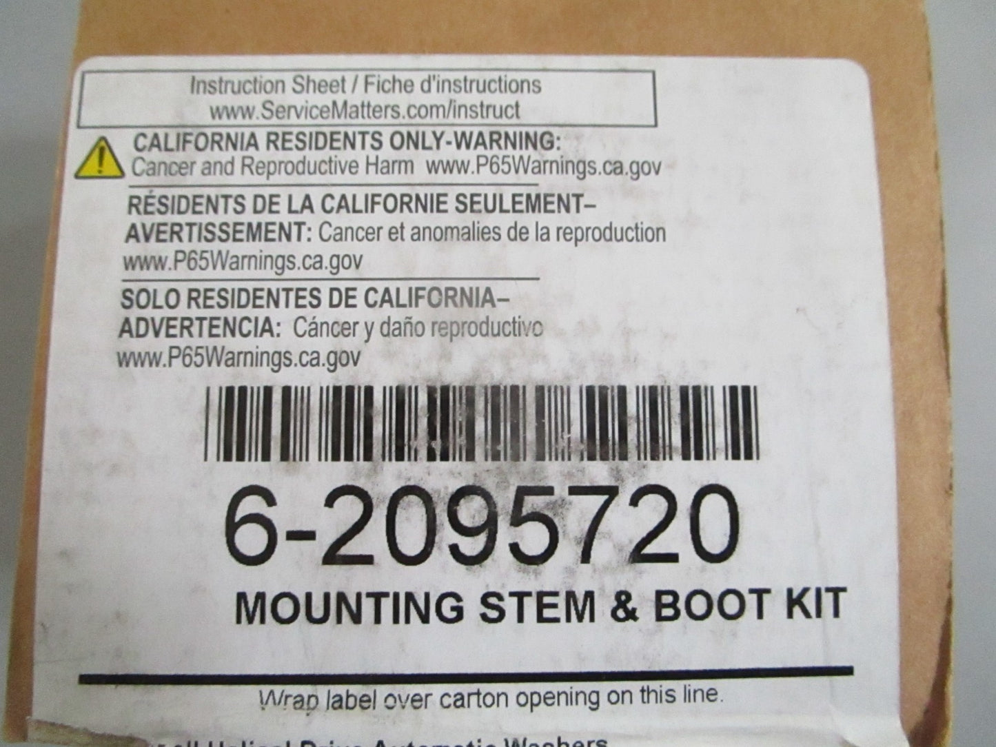NEW OEM 6-2095720 Whirlpool Mounting Stem & Boot Kit 0820