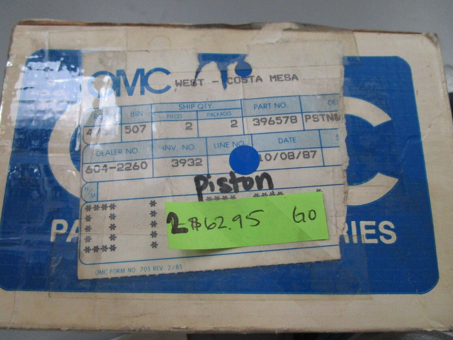 *NEW OEM* 0770 OMC Johnson Evinrude Piston 396578 0396578