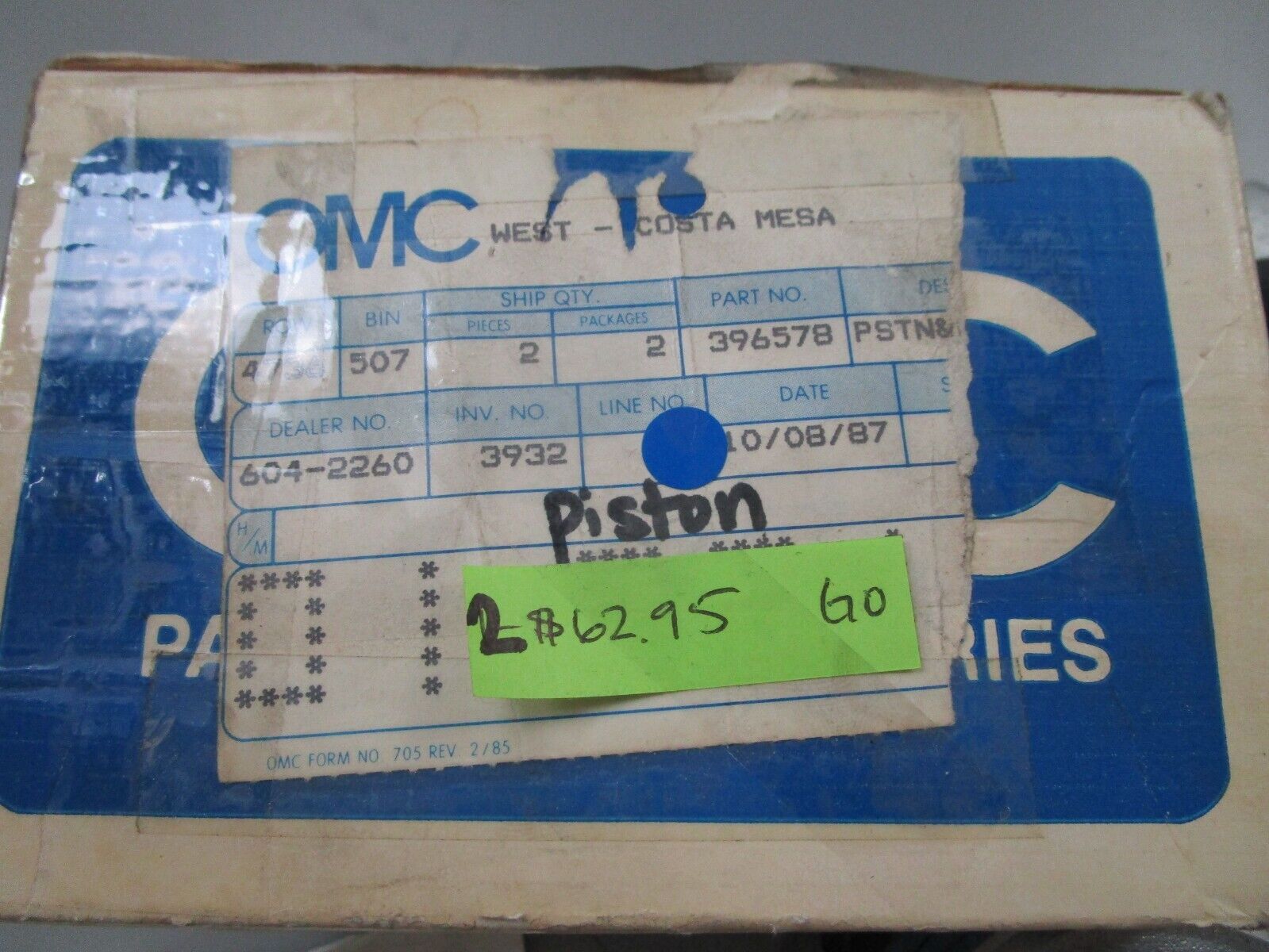 *NEW OEM* 0770 OMC Johnson Evinrude Piston 396578 0396578