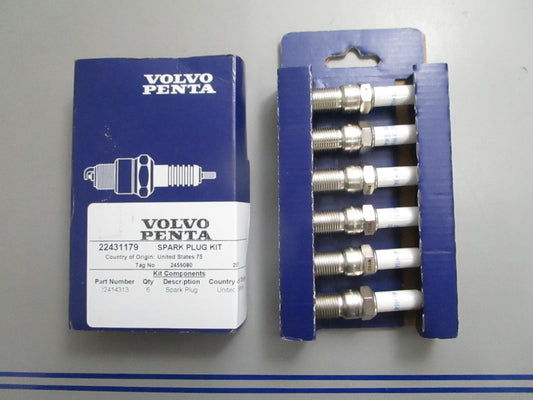 *NEW OEM* 0820 Volvo Penta 6 Spark Plug Kit 22431179