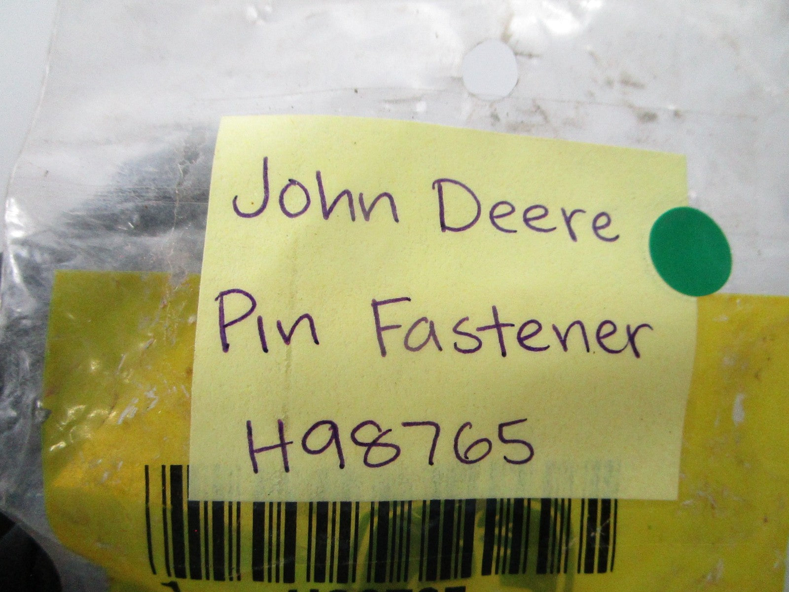 NEW OEM H98765 John Deere Pin Fastener 0810