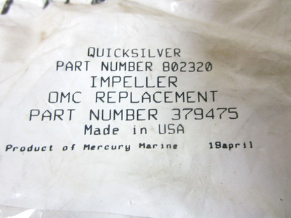 *NEW OEM* 0750 Mercury Quicksilver IMPELLER 802320