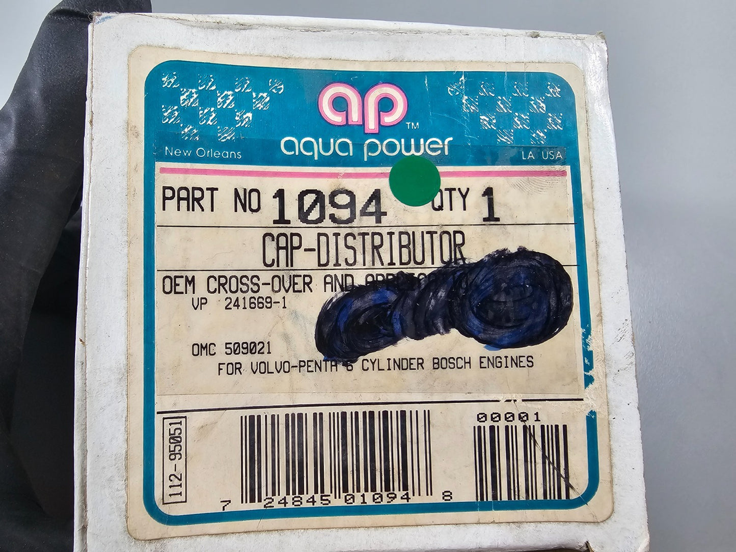 NEW 1094 Replaces: Volvo Penta 241669-1 Aqua Distributor Cap 0810