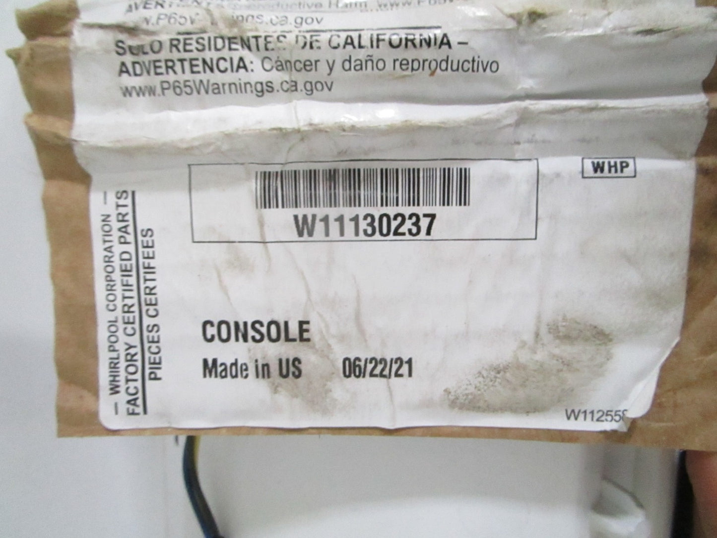 Whirlpool NEW OEM Washer Control Panel Console W11130237 NOS White Part 0820