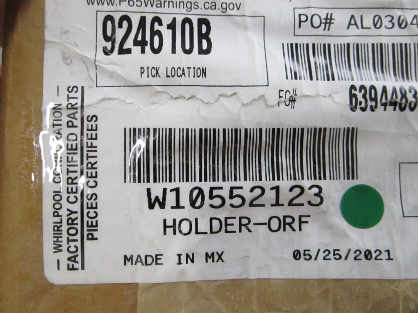 NEW OEM W10552123 Whirlpool Orifice Holder 0810