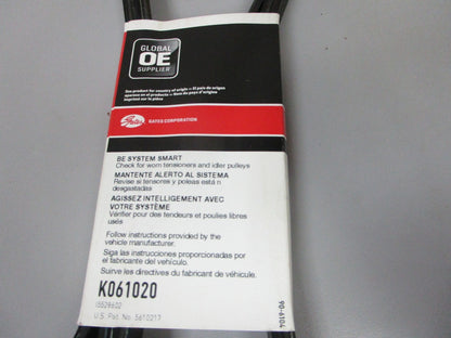 NEW K061020 Gates Micro-V 13/16" x 102 ⅚" Serpentine Belt 0720