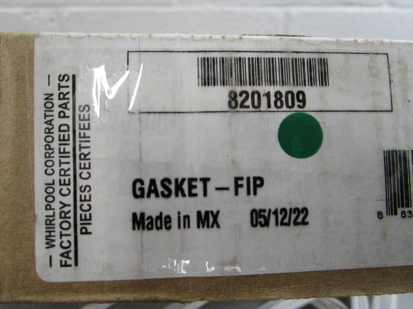 NEW OEM 8201809 Whirlpool FIP Gasket 0810