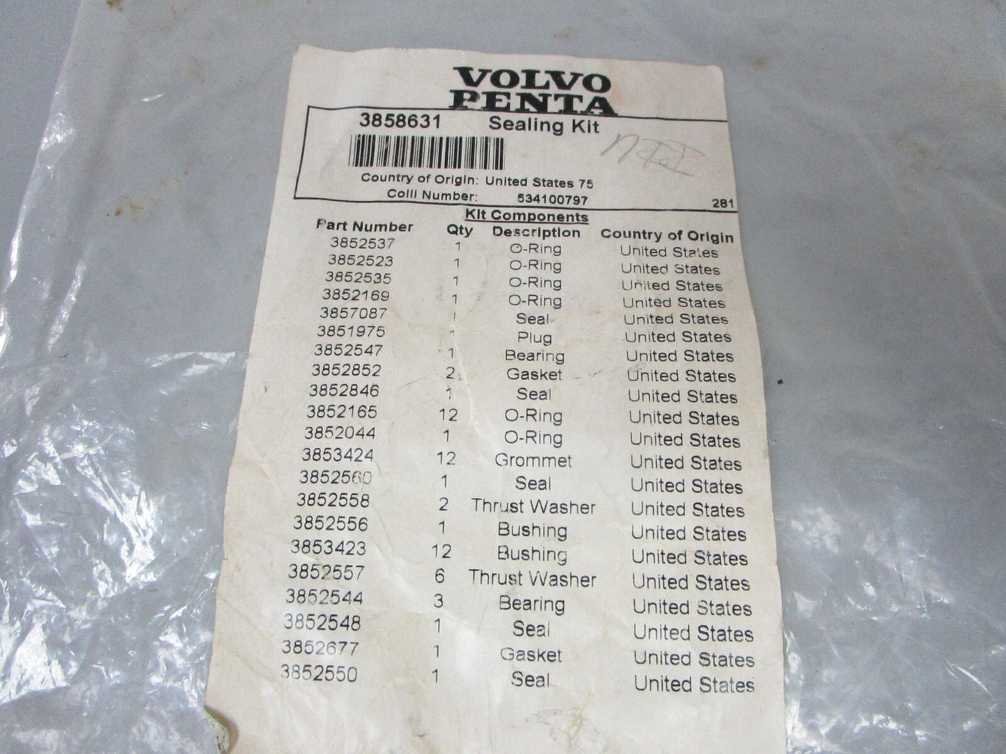 *NEW OEM* 0720 Volvo Penta Sealing Kit 3858631