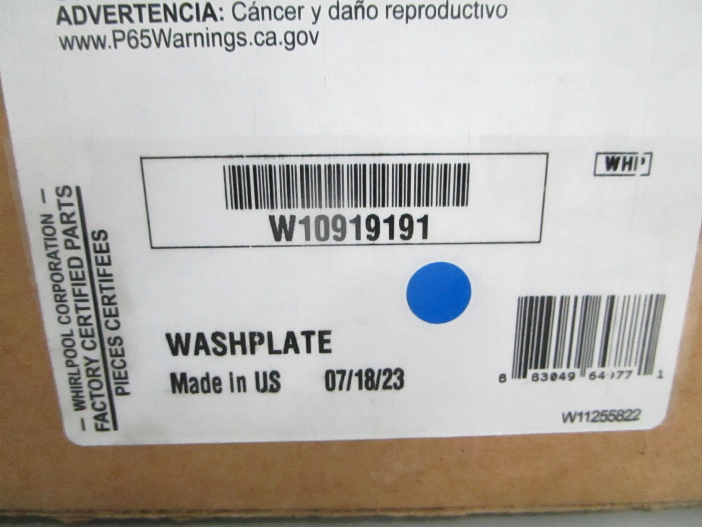 *NEW OEM* 0820 Whirlpool Wash Plate W10919191