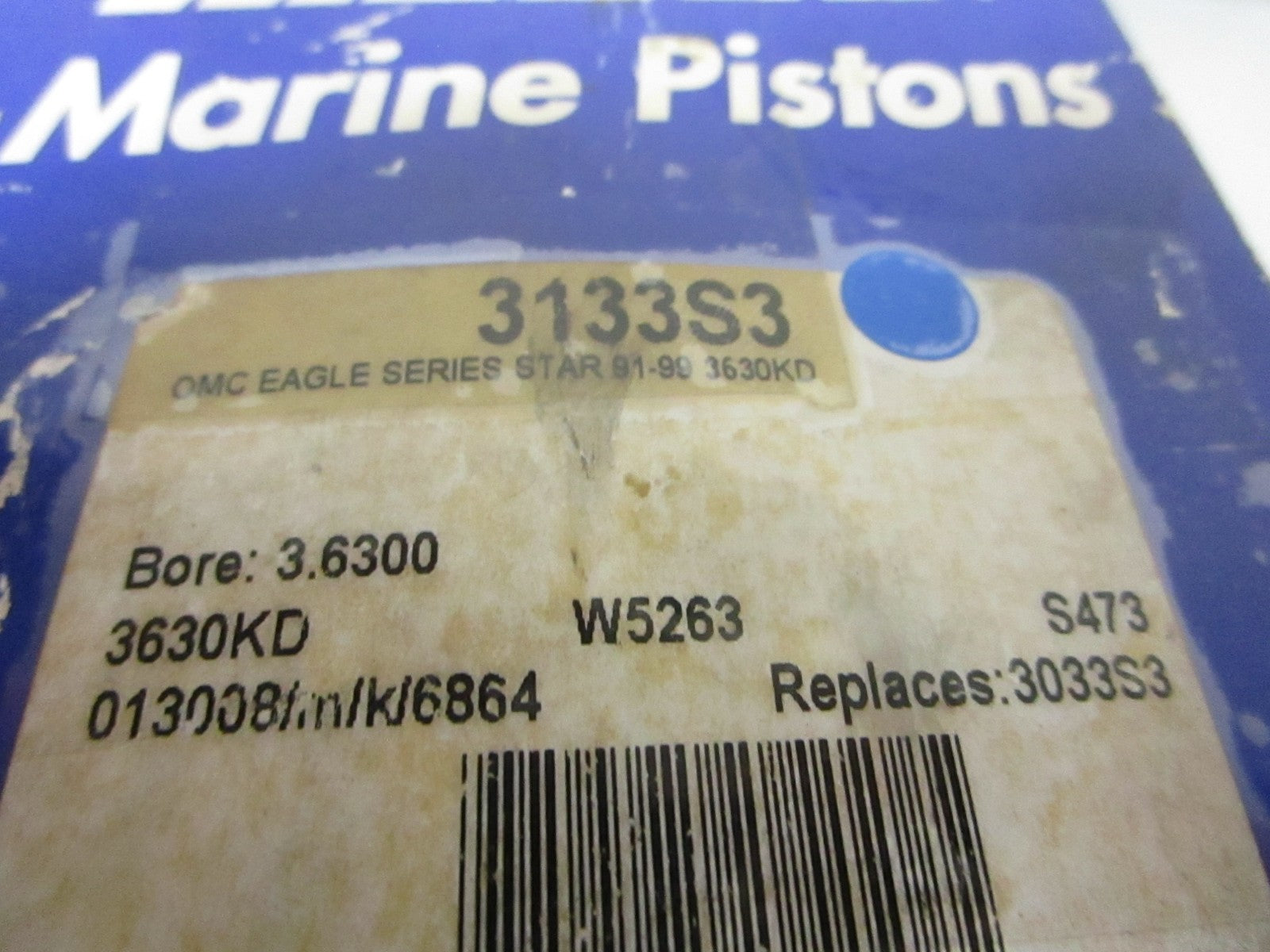 NEW 3133S3 Replaces: OMC Evinrude 3033S3 Wiseco 91'- 99' Piston & Ring Ay 0720